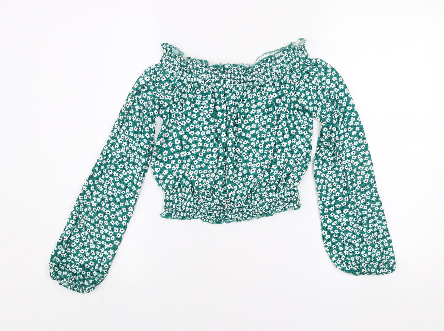 H&M Divided Women's Green Floral Off Shoulder Cropped Blouse Size 12