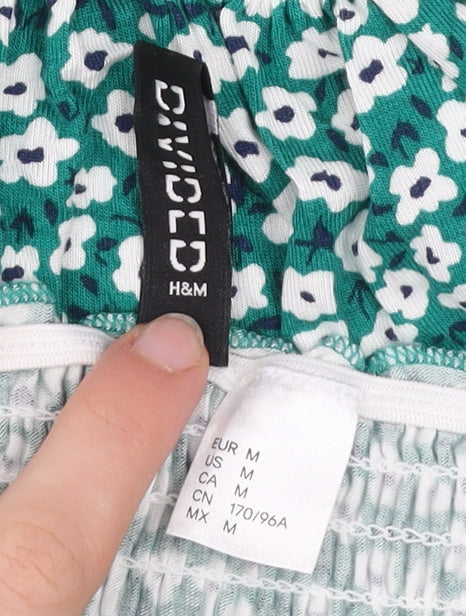 H&M Divided Women's Green Floral Off Shoulder Cropped Blouse Size 12