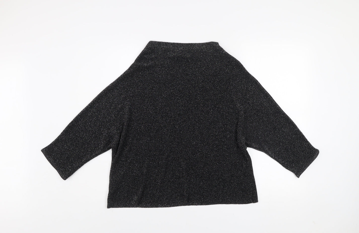Next Women’s Black Glitter High Neck Jumper Size 12 Dolman Sleeve Knit