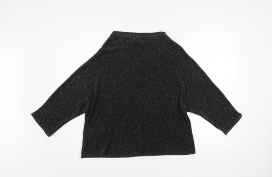 Next Women’s Black Glitter High Neck Jumper Size 12 Dolman Sleeve Knit