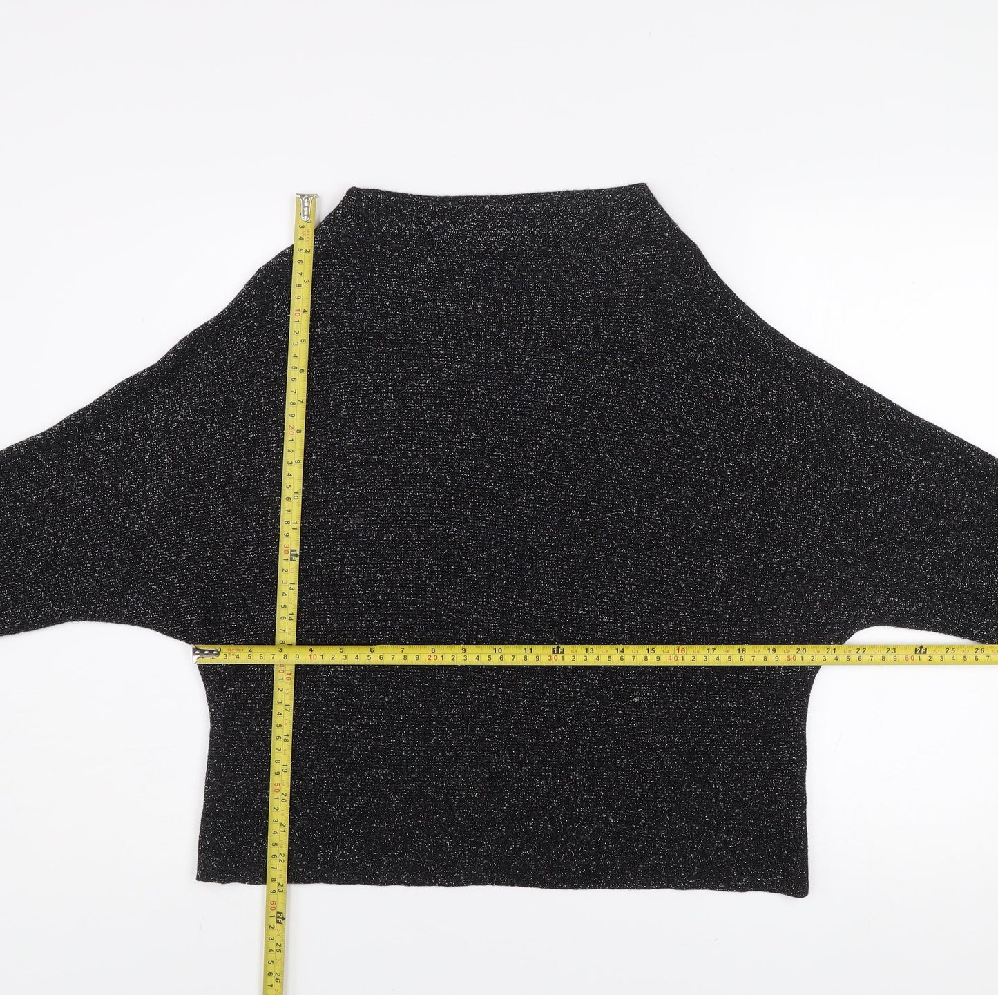 Next Women’s Black Glitter High Neck Jumper Size 12 Dolman Sleeve Knit