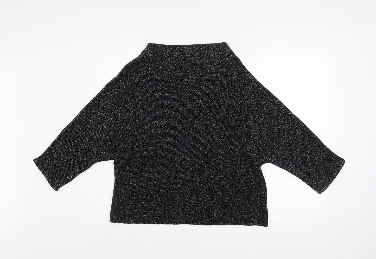 Next Women’s Black Glitter High Neck Jumper Size 12 Dolman Sleeve Knit
