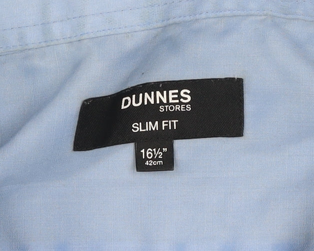 Dunnes Stores Men's Blue Slim Fit Long Sleeve Button-Up Shirt 16.5in 42cm