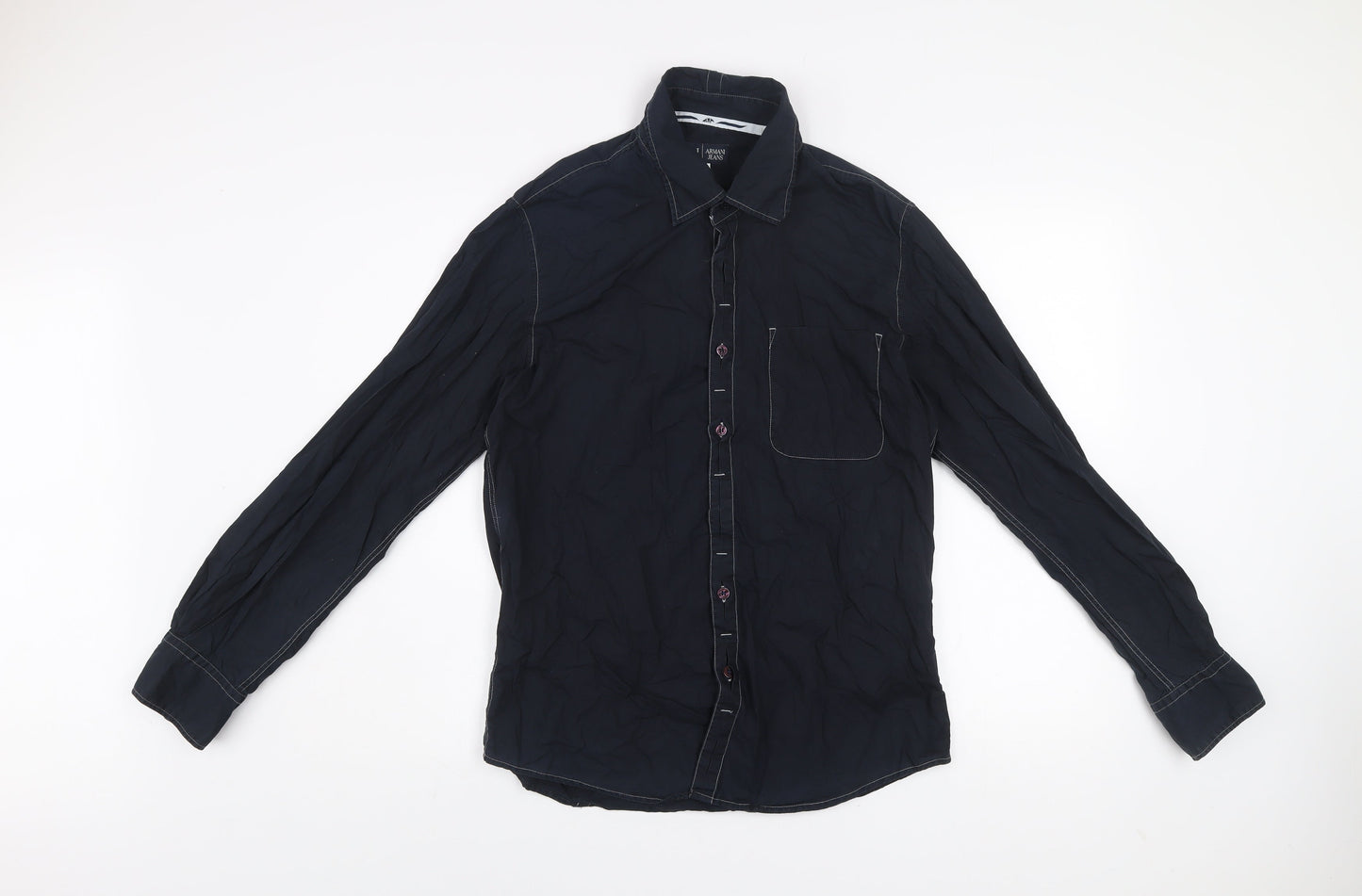 Armani Jeans Men's Blue Cotton Long Sleeve Button-Up Shirt M