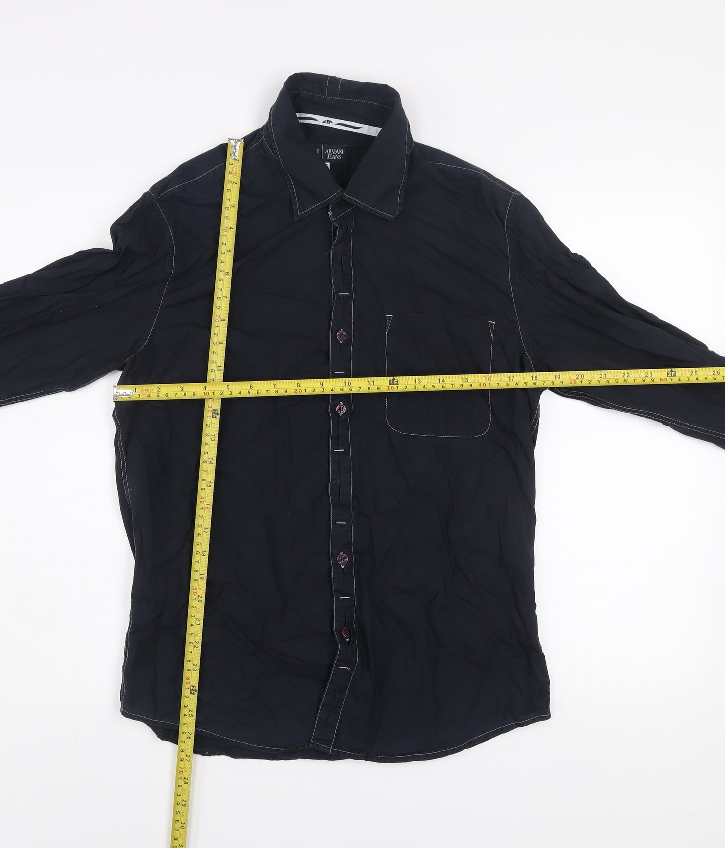 Armani Jeans Men's Blue Cotton Long Sleeve Button-Up Shirt M
