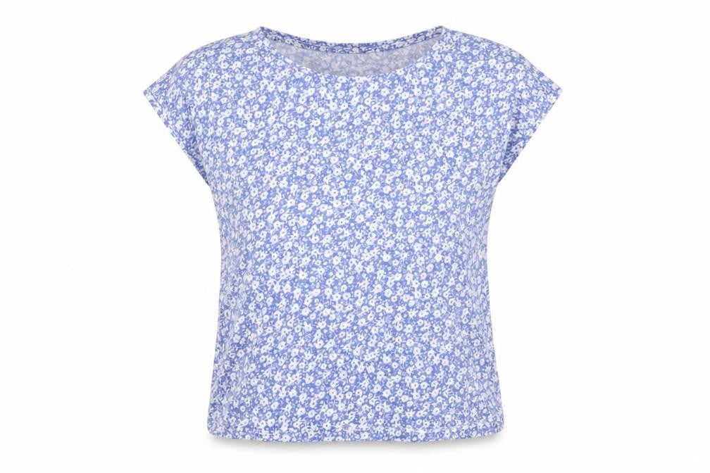 ESMARA Women's Blue Floral Cotton Blend Sleeveless T-Shirt Size 8