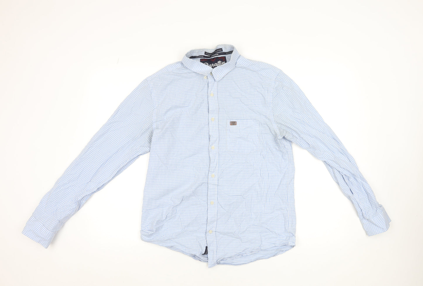 Paraffin Men’s Blue Check Long Sleeve Button-Up Cotton Shirt Size L