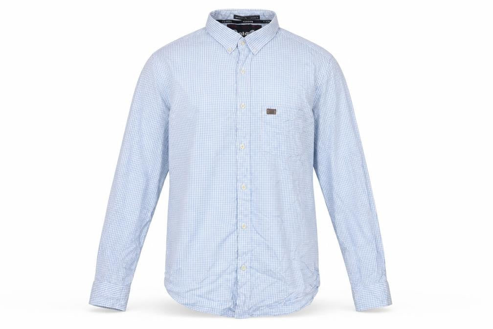 Paraffin Men’s Blue Check Long Sleeve Button-Up Cotton Shirt Size L