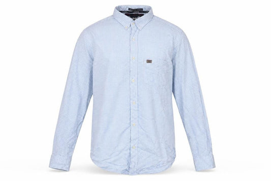 Paraffin Men’s Blue Check Long Sleeve Button-Up Cotton Shirt Size L