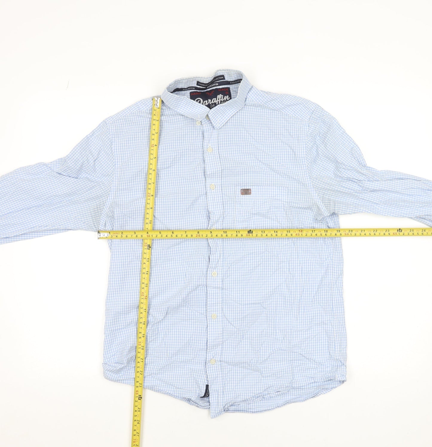 Paraffin Men’s Blue Check Long Sleeve Button-Up Cotton Shirt Size L