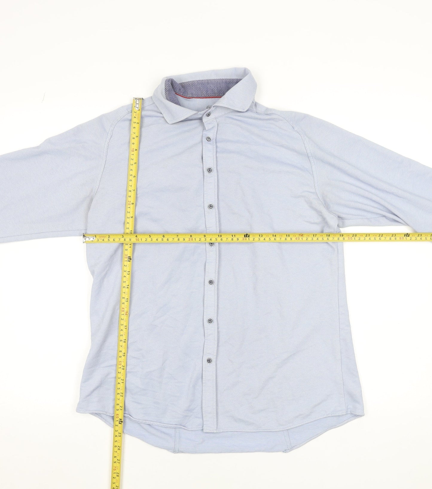 Benetti Men’s Blue Slim Fit Stretch Cotton Button-Up Shirt L