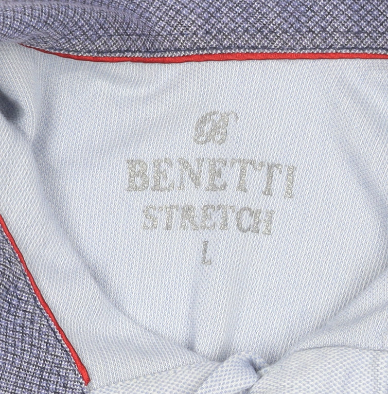Benetti Men’s Blue Slim Fit Stretch Cotton Button-Up Shirt L
