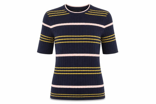Marks and Spencer Women’s Blue Striped Knit Short Sleeve Top Size 10