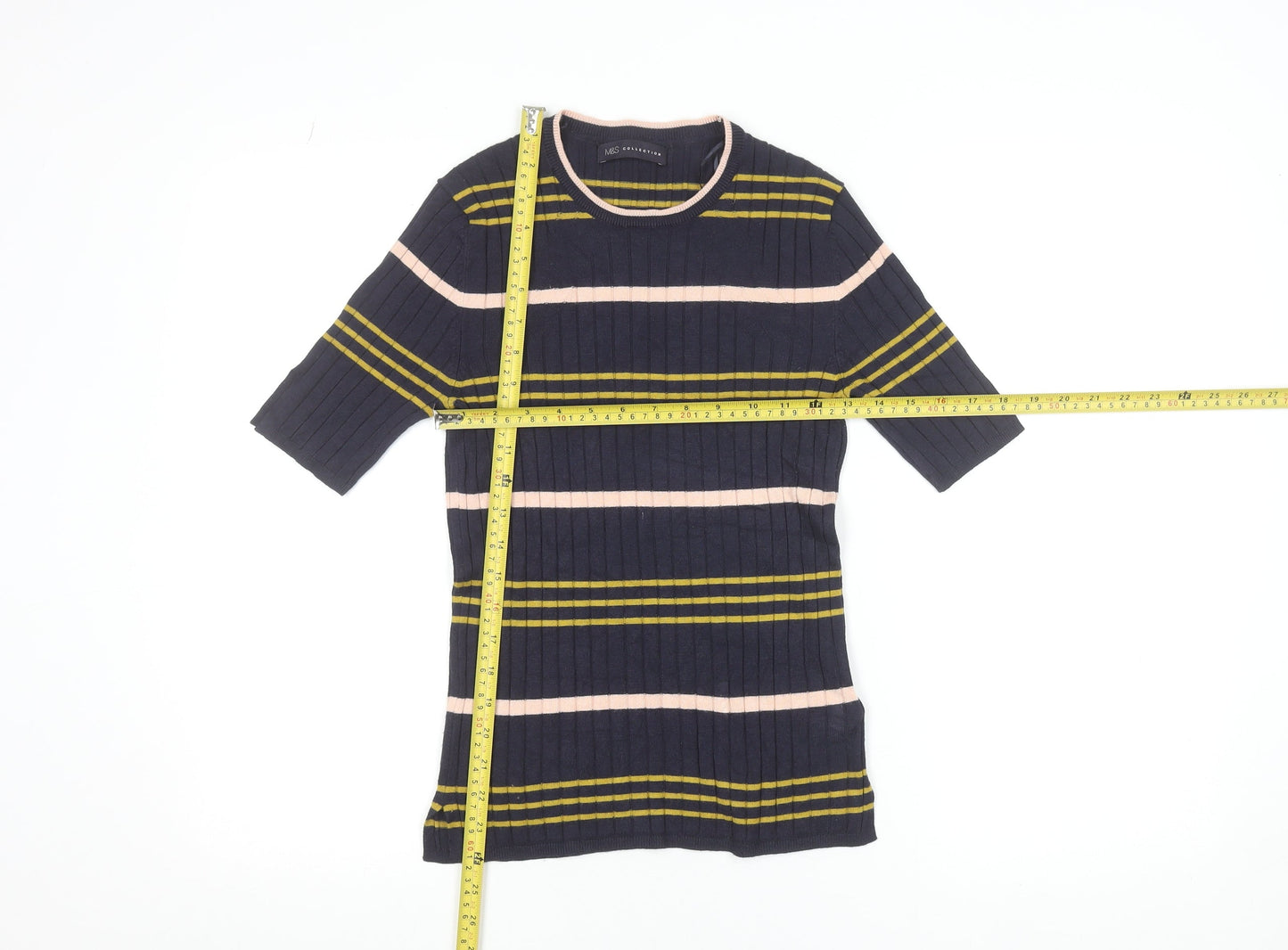 Marks and Spencer Women’s Blue Striped Knit Short Sleeve Top Size 10