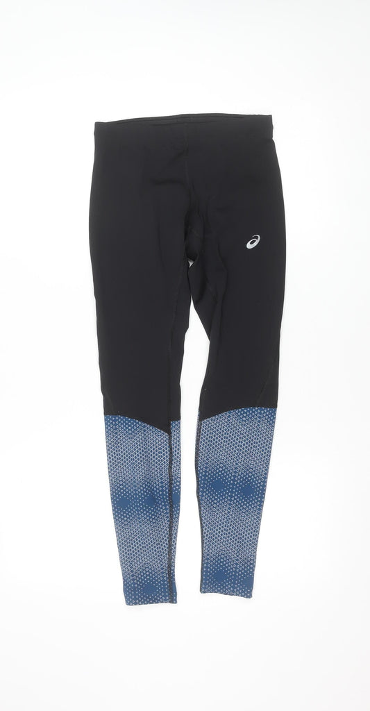 Asics Womens Black Blue Running Leggings Size S Moisture Wicking