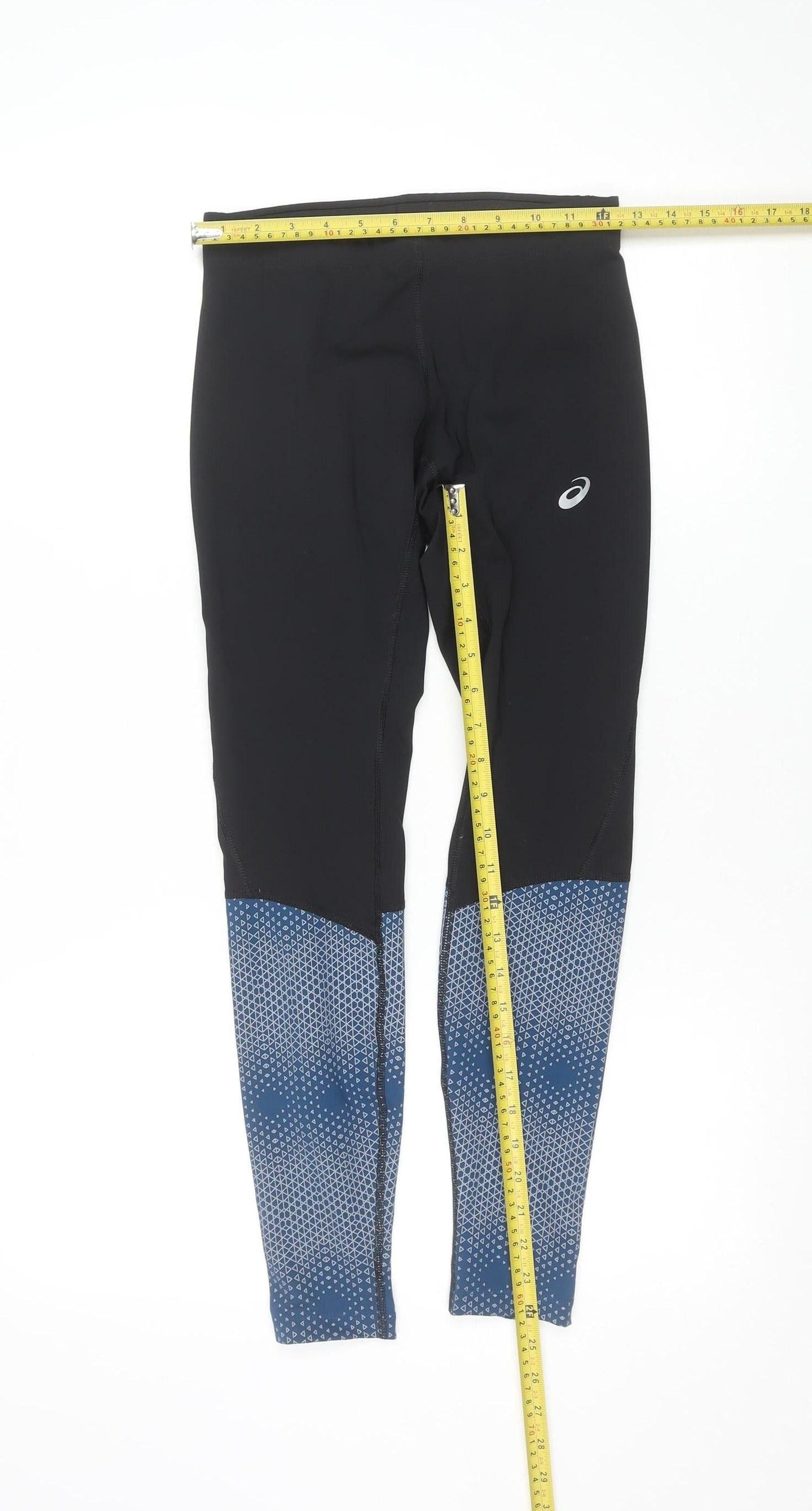 Asics Womens Black Blue Running Leggings Size S Moisture Wicking