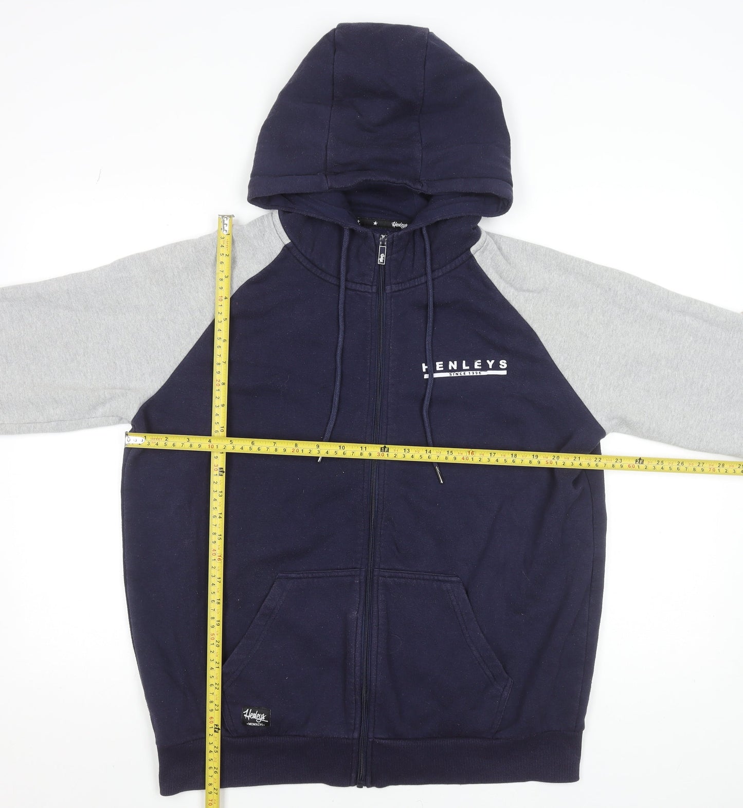 Henleys Men's Blue & Grey Full Zip Hooded Active Jacket Size L