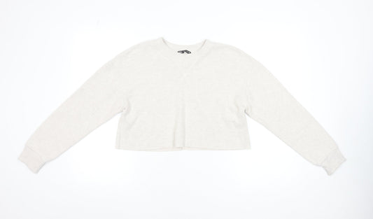 ZARA Women Beige Knit Crew Neck Cropped Long Sleeve Jumper Size S