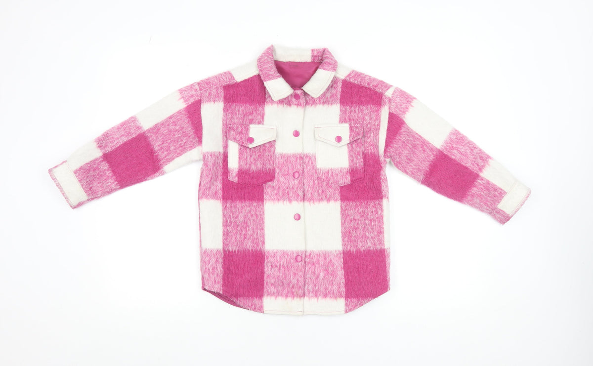 Dunnes Stores Girls Pink Check Shirt Jacket 7-8 Years Lined Winter Casual