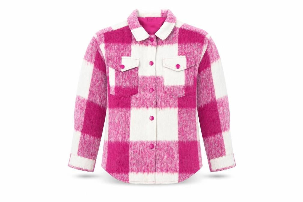 Dunnes Stores Girls Pink Check Shirt Jacket 7-8 Years Lined Winter Casual