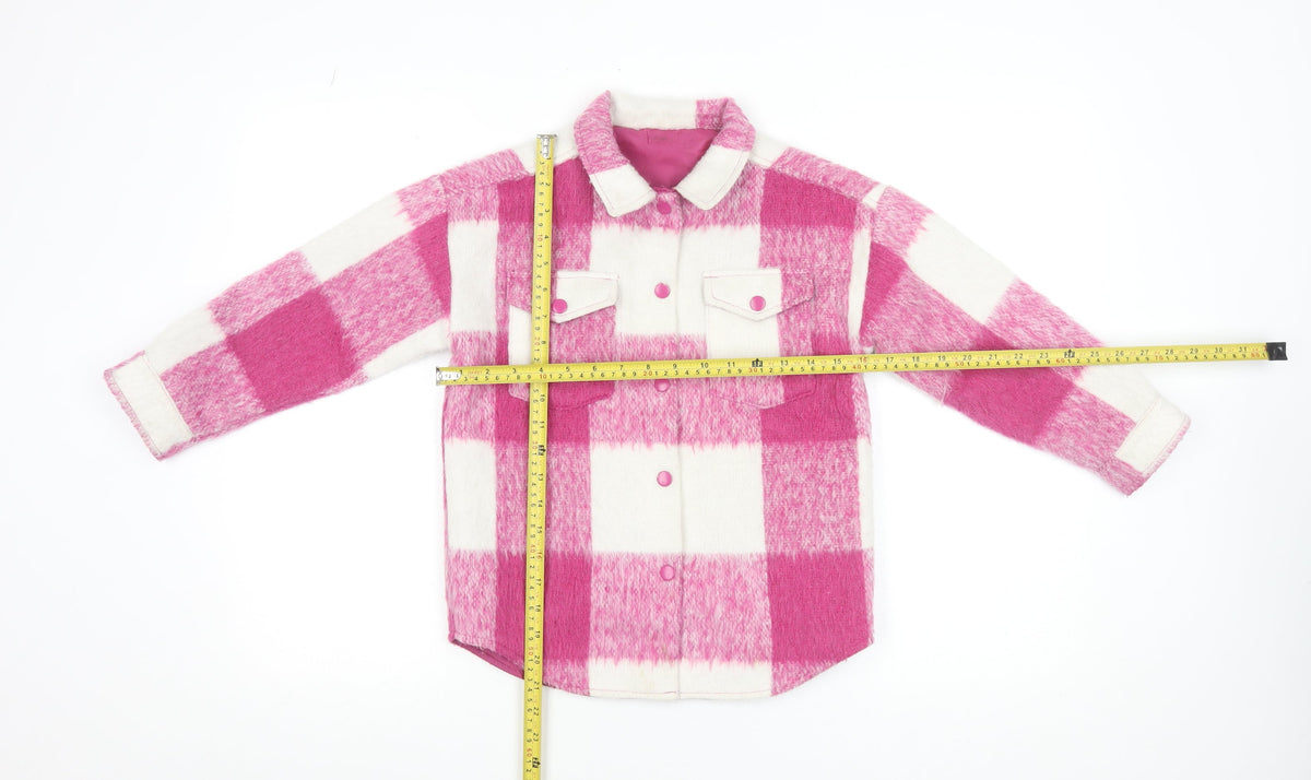 Dunnes Stores Girls Pink Check Shirt Jacket 7-8 Years Lined Winter Casual