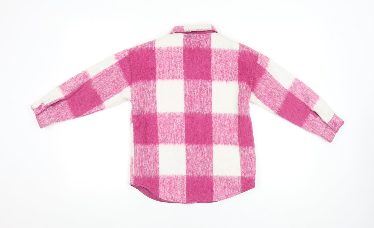 Dunnes Stores Girls Pink Check Shirt Jacket 7-8 Years Lined Winter Casual