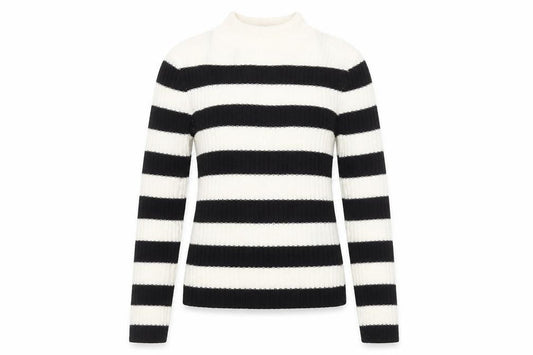 H&M Women's Black & White Striped Mock Neck Ribbed Jumper Size 12
