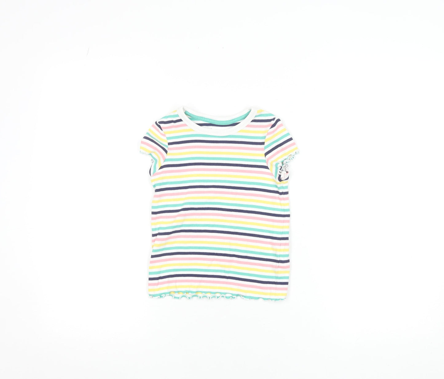 Marks and Spencer Girls Multicoloured Striped Short Sleeve Cotton T-Shirt 4-5 Years