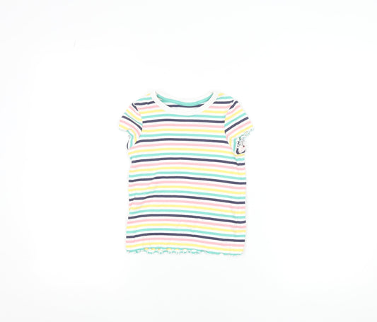 Marks and Spencer Girls Multicoloured Striped Short Sleeve Cotton T-Shirt 4-5 Years