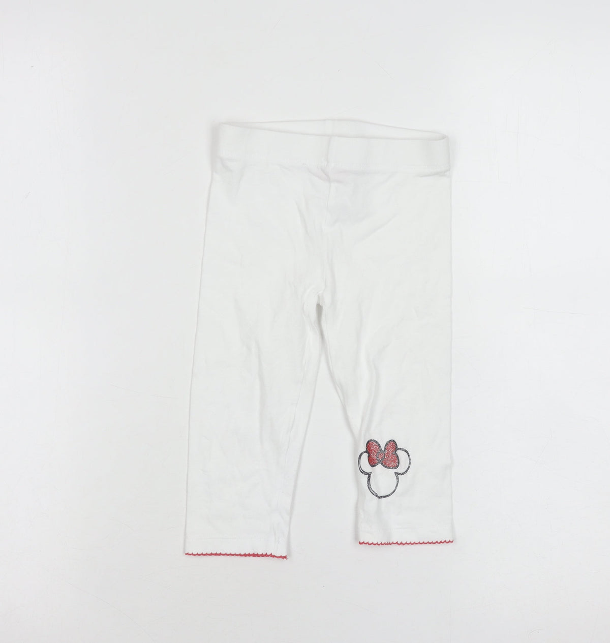 Disney Minnie Mouse Girls White Cotton Stretch Capri Leggings 4-5 Years