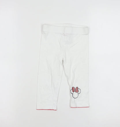 Front view of Disney Minnie Mouse girls’ white cotton stretch capri leggings 4-5 years