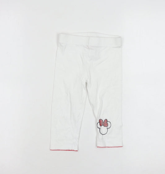 Disney Minnie Mouse Girls White Cotton Stretch Capri Leggings 4-5 Years