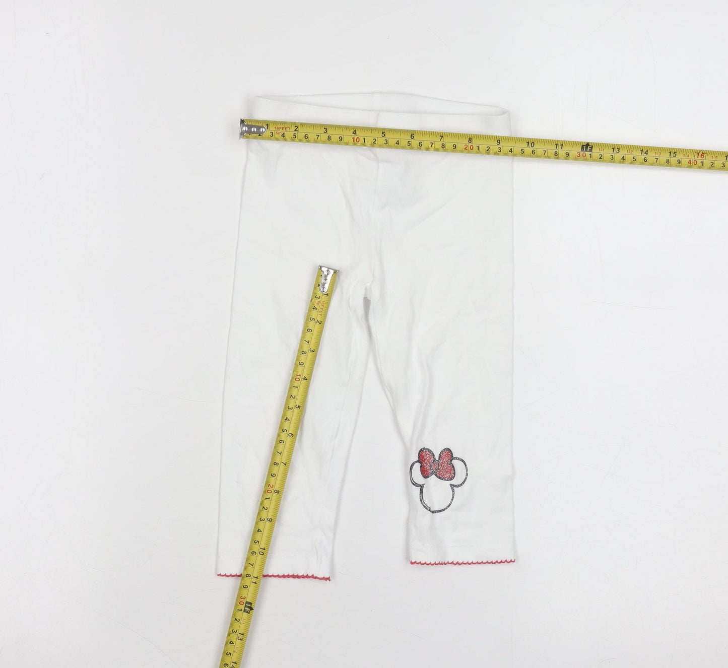 Disney Minnie Mouse Girls White Cotton Stretch Capri Leggings 4-5 Years