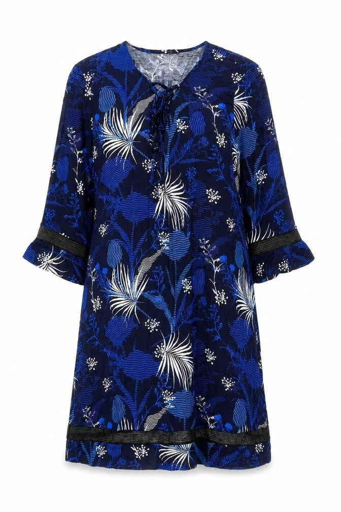 Ulla Popken Women Blue Floral Viscose Jersey Shift Dress Size 16