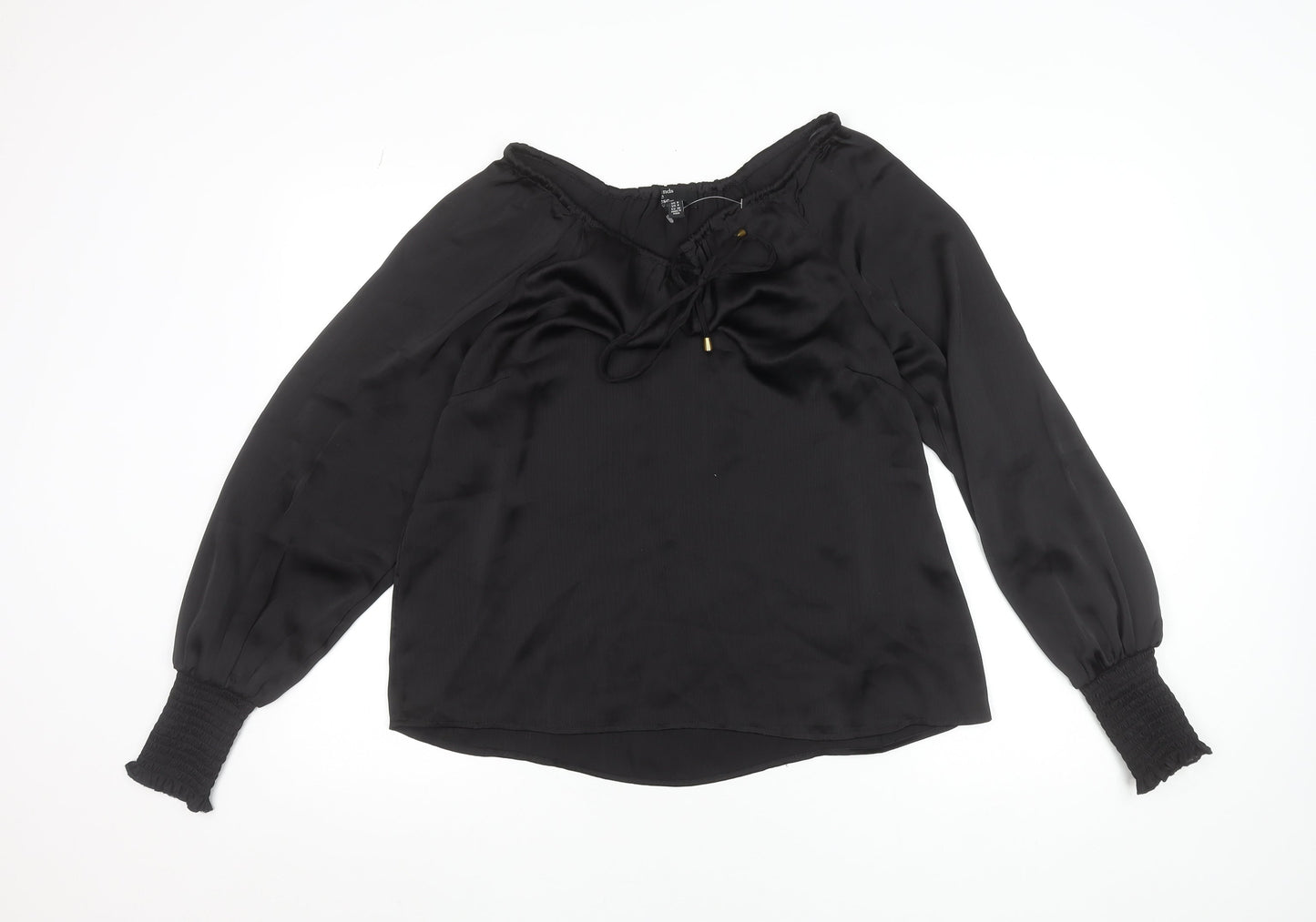 Friends Like These Womens Black Off Shoulder Blouse UK 8 Long Sleeve Satin Look