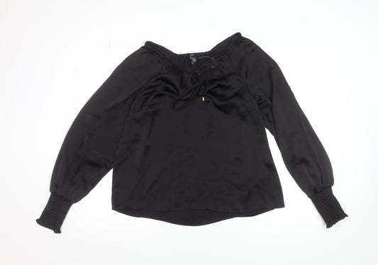 Friends Like These Womens Black Off Shoulder Blouse UK 8 Long Sleeve Satin Look