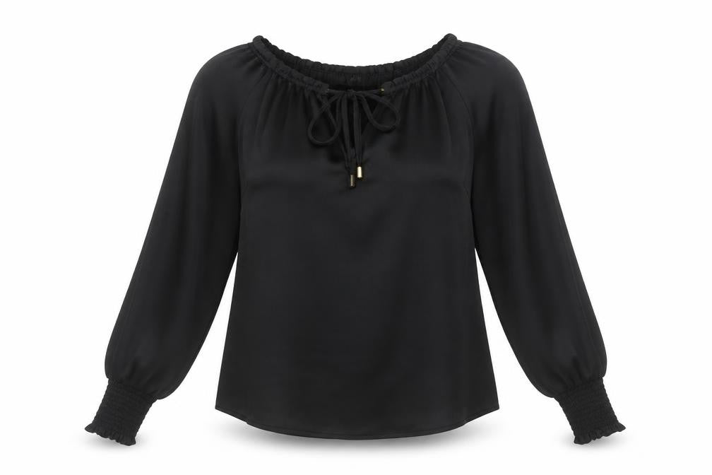 Friends Like These Womens Black Off Shoulder Blouse UK 8 Long Sleeve Satin Look