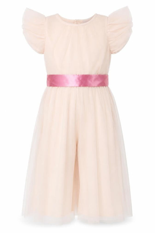 Little Kids Girls Pink Tulle Playsuit 3-4 Years Party Dress with Pink Bow