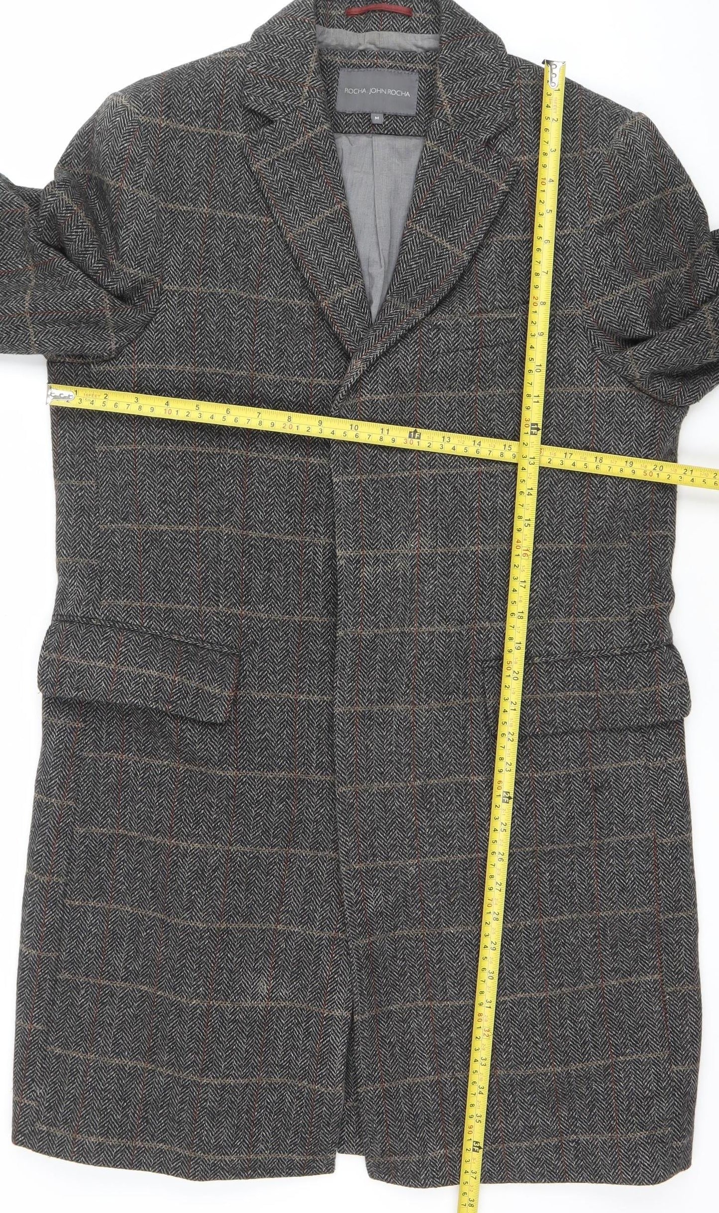 Rocha John Rocha Men's Grey Checked Wool Blend Blazer Jacket M