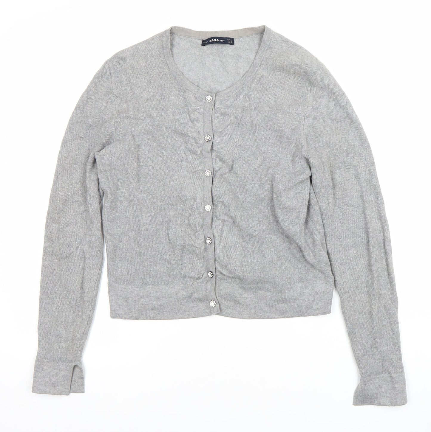 Zara Women Grey Knit Button Cardigan Small Long Sleeve Lightweight
