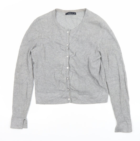 Zara Women Grey Knit Button Cardigan Small Long Sleeve Lightweight