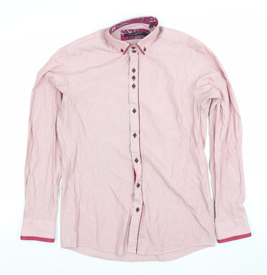 Guide London Men's Pink Slim Fit Long Sleeve Formal Cotton Blend Shirt M