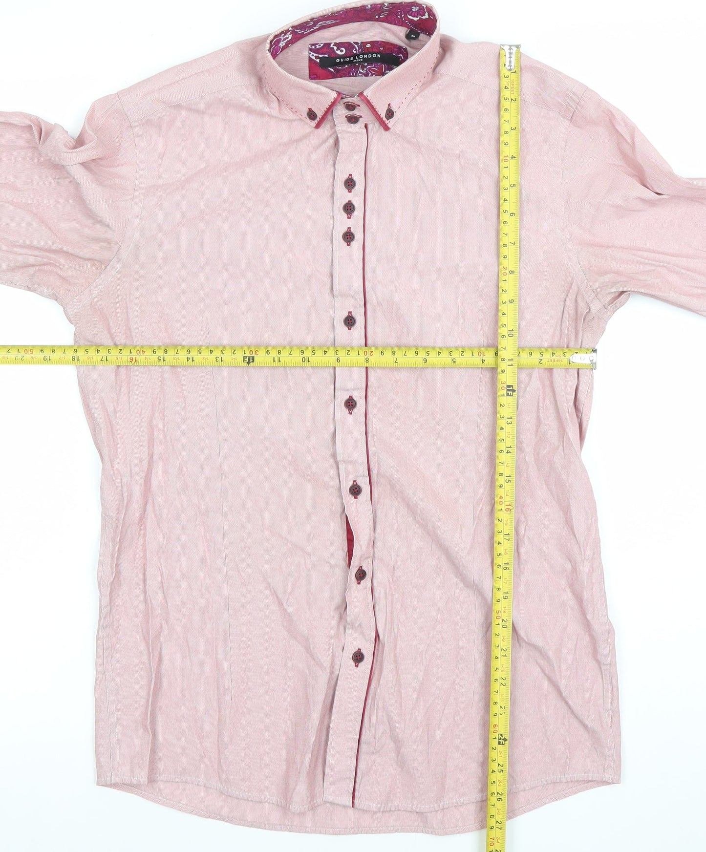 Guide London Men's Pink Slim Fit Long Sleeve Formal Cotton Blend Shirt M