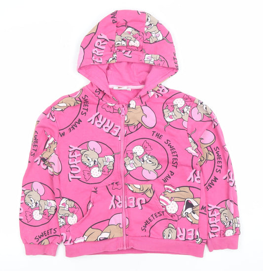 Tom & Jerry Girls Pink Full Zip Hoodie 8 Years Cartoon Fleece