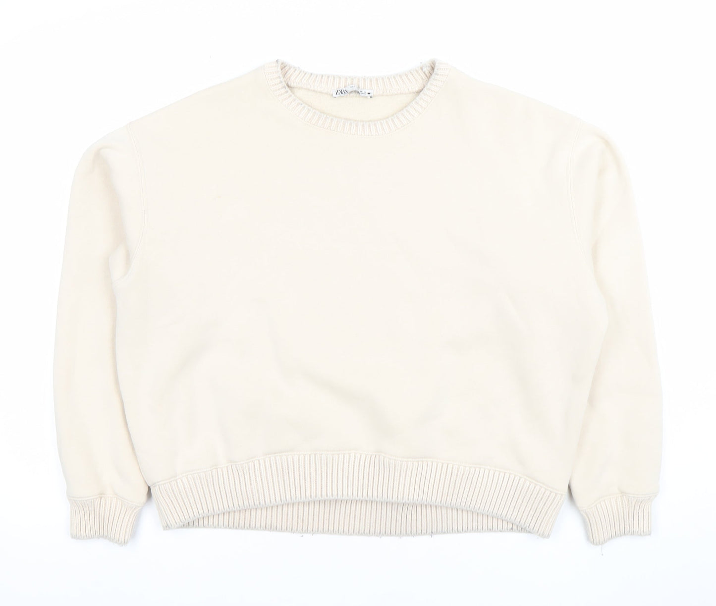 Zara Women's Beige Cotton Pullover Sweatshirt Size S