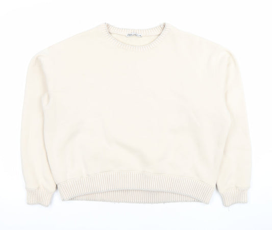 Zara Women's Beige Cotton Pullover Sweatshirt Size S