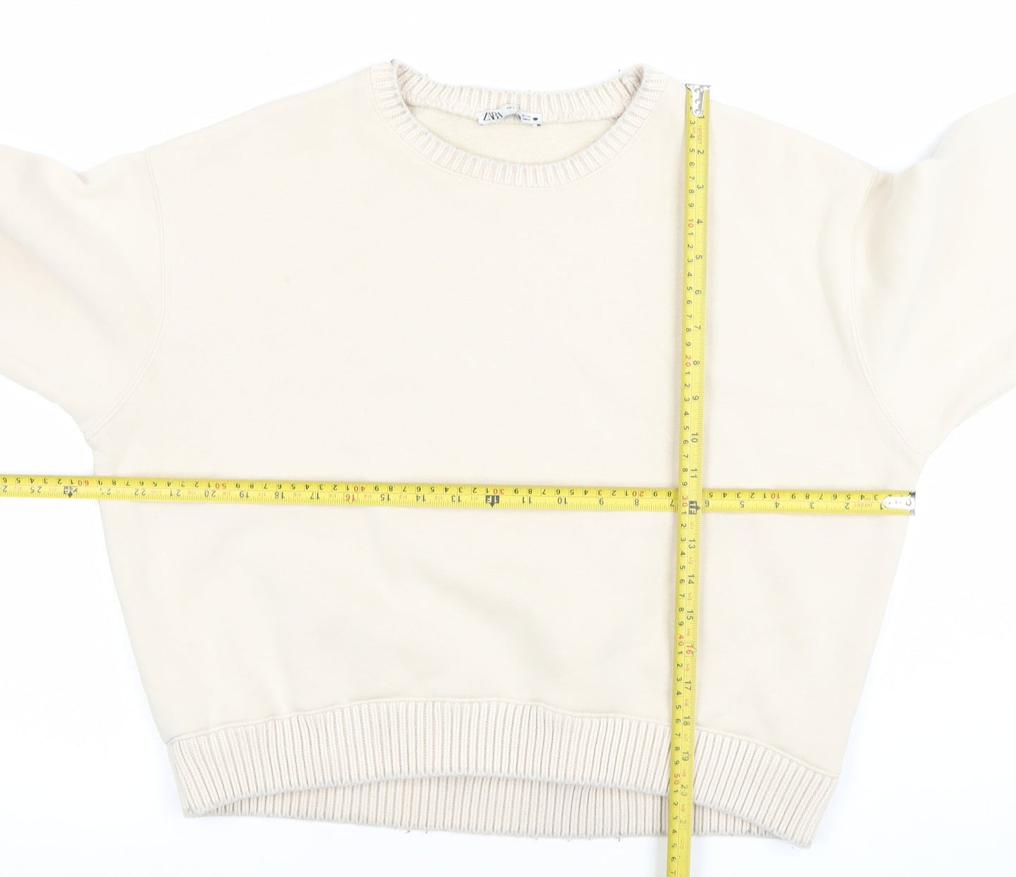 Zara Women's Beige Cotton Pullover Sweatshirt Size S