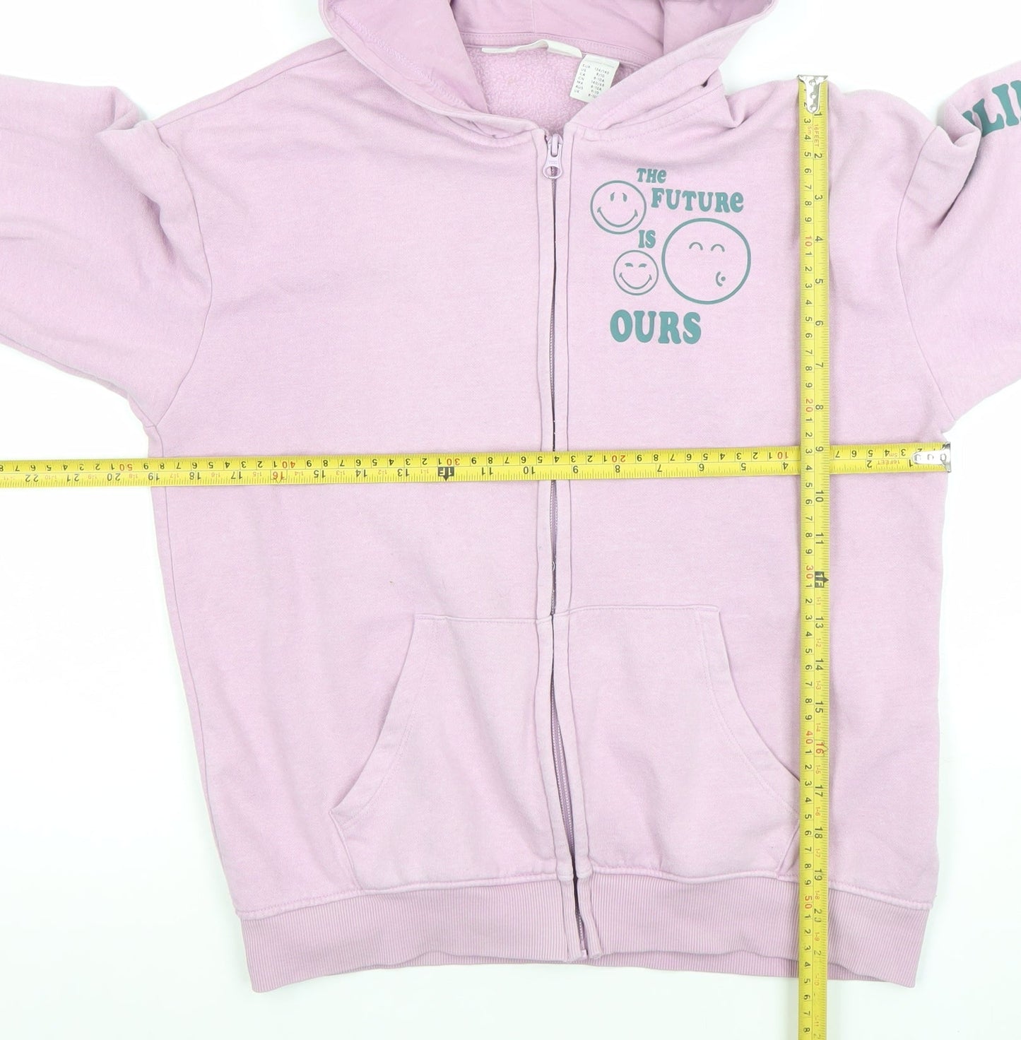 H&M SmileyWorld Girls Pink Full Zip Hoodie 8-10 Years Graphic Print Cotton Blend