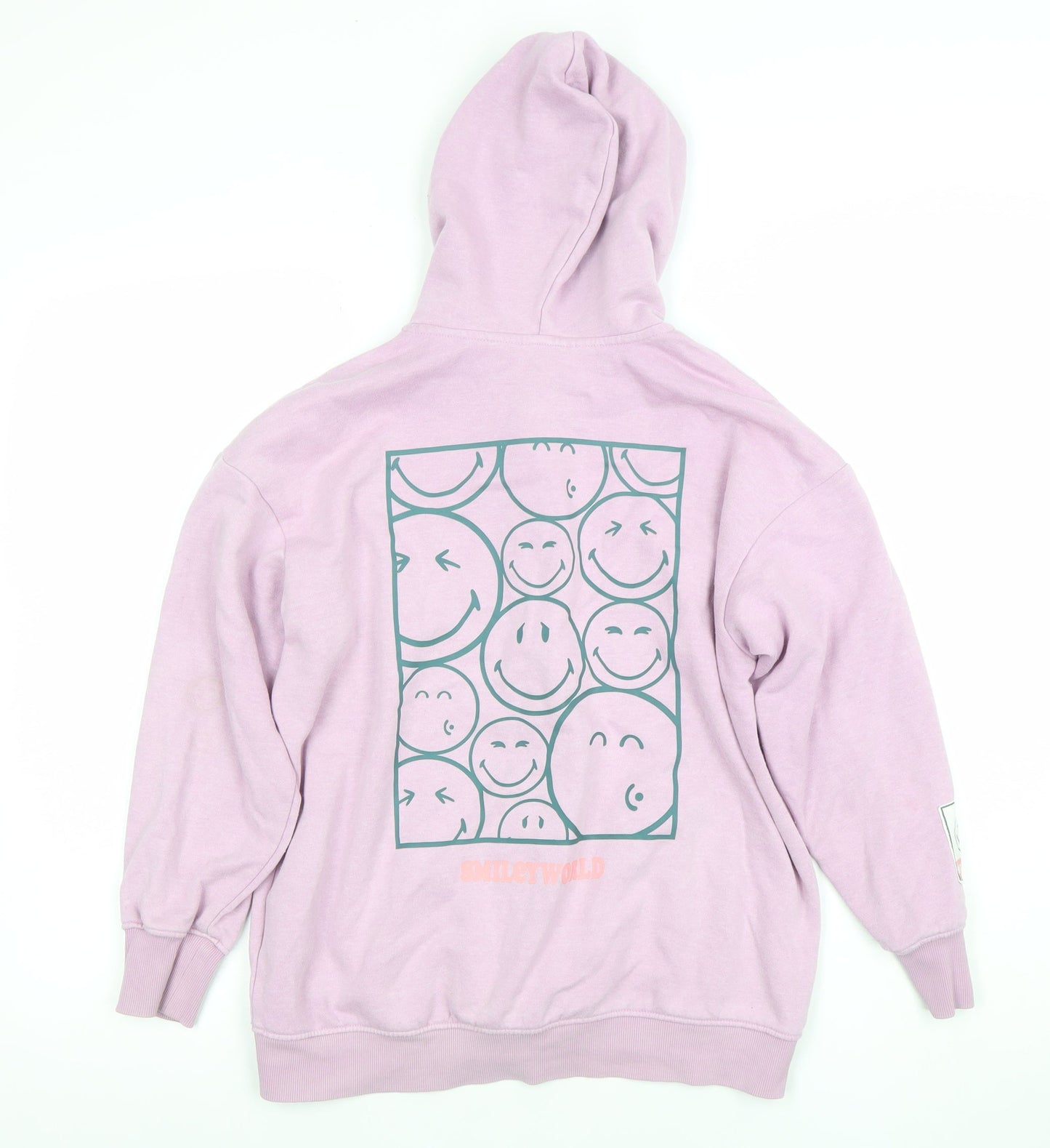H&M SmileyWorld Girls Pink Full Zip Hoodie 8-10 Years Graphic Print Cotton Blend