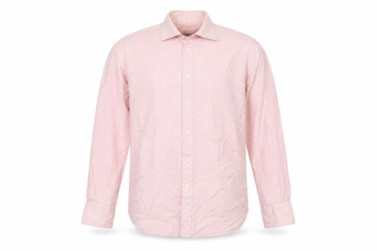 T.M. Lewin Men's Pink Check Cotton Long Sleeve Button-Up Shirt 15.5in Regular Fit